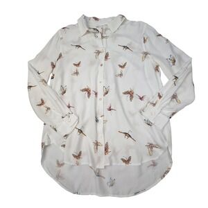 Jane + Delancey Blouse Womens Medium White Butterfly Print High Low Flowy